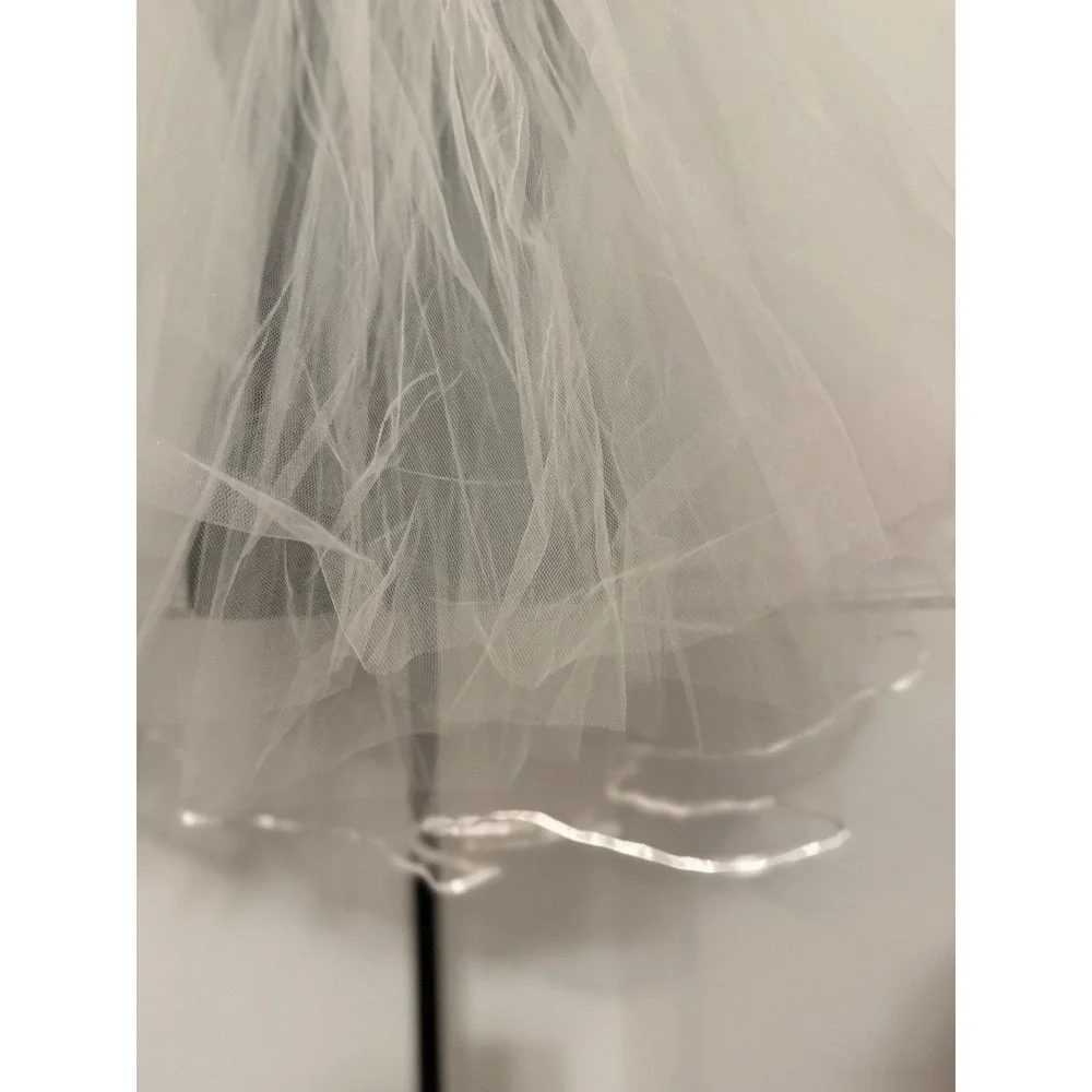 White Wedding short Veil Bridal Crown Flower Lace Tulle Romantic Bride 28
